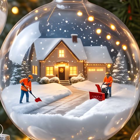 Driveways: miniature crew inside a glass Christmas ornament
