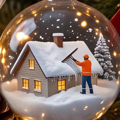 Roofs & Ice Dams: miniature crew inside a glass Christmas ornament