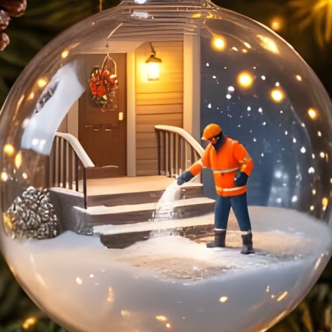 Salting & De-Icing: miniature crew inside a glass Christmas ornament